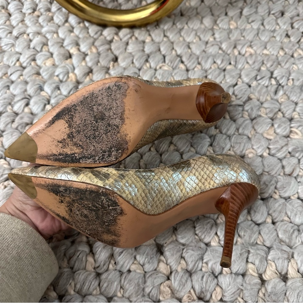Stuart Weitzman Python Snakeskin Silver Cream Hee… - image 8